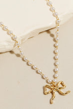 Load image into Gallery viewer, Pearl Chain Ribbon Bow Pendant Necklace
