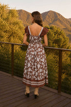 Load image into Gallery viewer, FLORAL BORDER DETAIL SMOCKED WAIST MIDI DRESS
