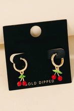 Load image into Gallery viewer, Gold Dipped Cherry Charms Hoop Earrings
