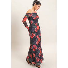Load image into Gallery viewer, Off Shoulder Floral Mesh Dress
