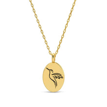 Load image into Gallery viewer, Etched Hummingbird Oval Pendant Necklace
