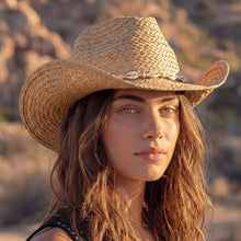 Load image into Gallery viewer, Cowrie Shell Straw Braided Cowboy Hat
