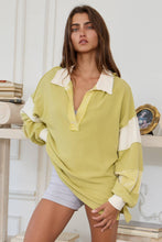 Load image into Gallery viewer, French Terry Knit Color-block Collared Loose Fit Top
