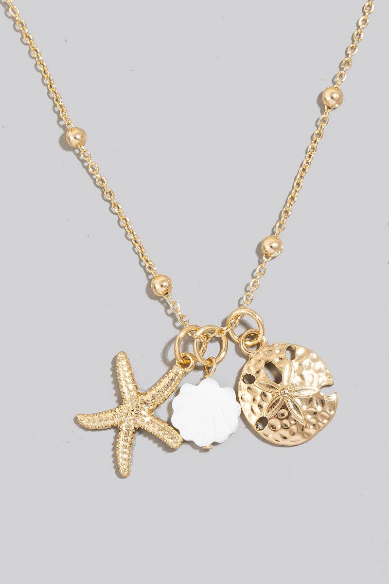 Sand Dollar Starfish and Pearl Shell Necklace