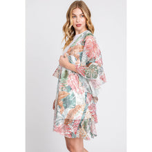 Load image into Gallery viewer, Ruffle Lined Tropical Leaves Print Kimono
