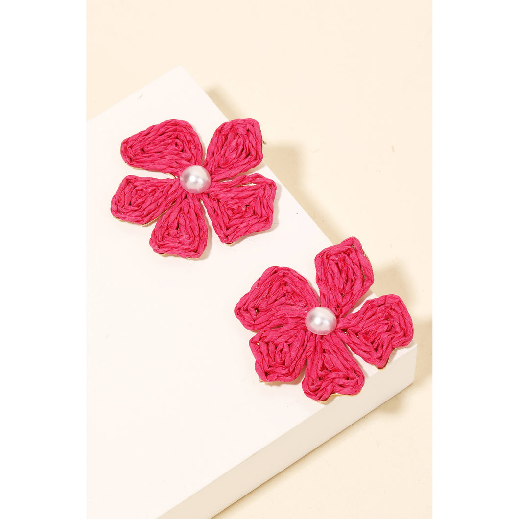 Straw Flower Post Earrings