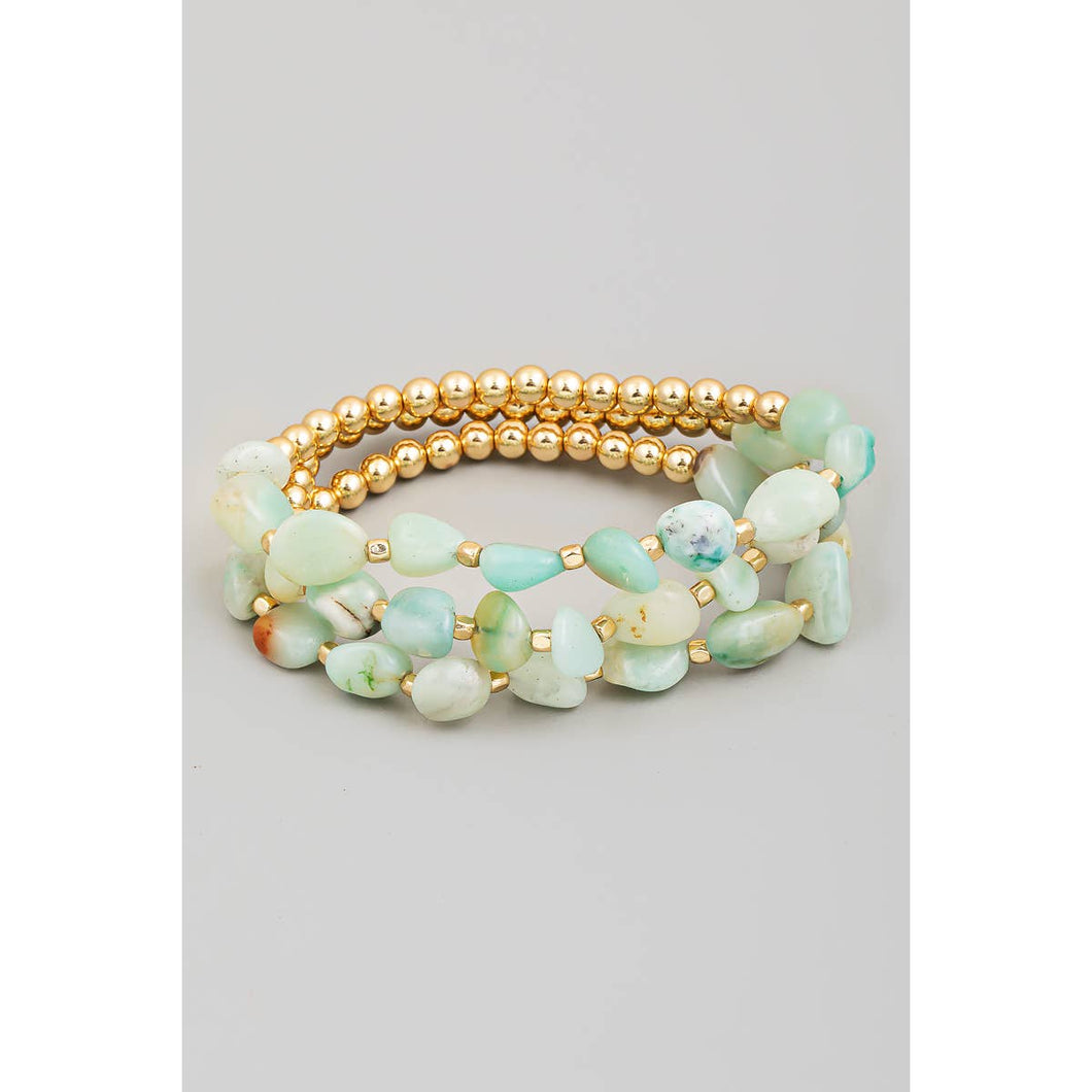 Stone And Metallic Beaded Bracelet Set