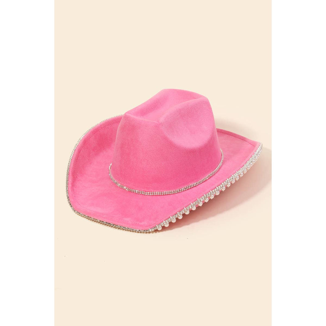 Rhinestone Pearl Trim Cowboy Hat