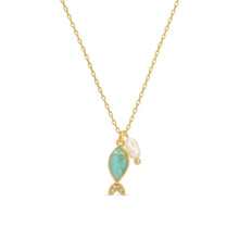 Load image into Gallery viewer, Light Blue Fish Pendant Necklace with Freshwater Pearl
