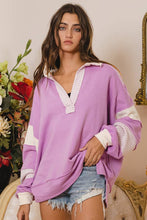 Load image into Gallery viewer, French Terry Knit Color-block Collared Loose Fit Top
