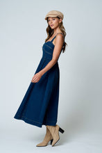 Load image into Gallery viewer, SWEETHEART CORSET SEAM DETAIL DENIM MIDI DRESS
