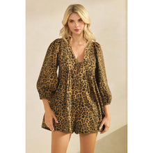 Load image into Gallery viewer, Printed Pleated Long Sleeve Denim Romper
