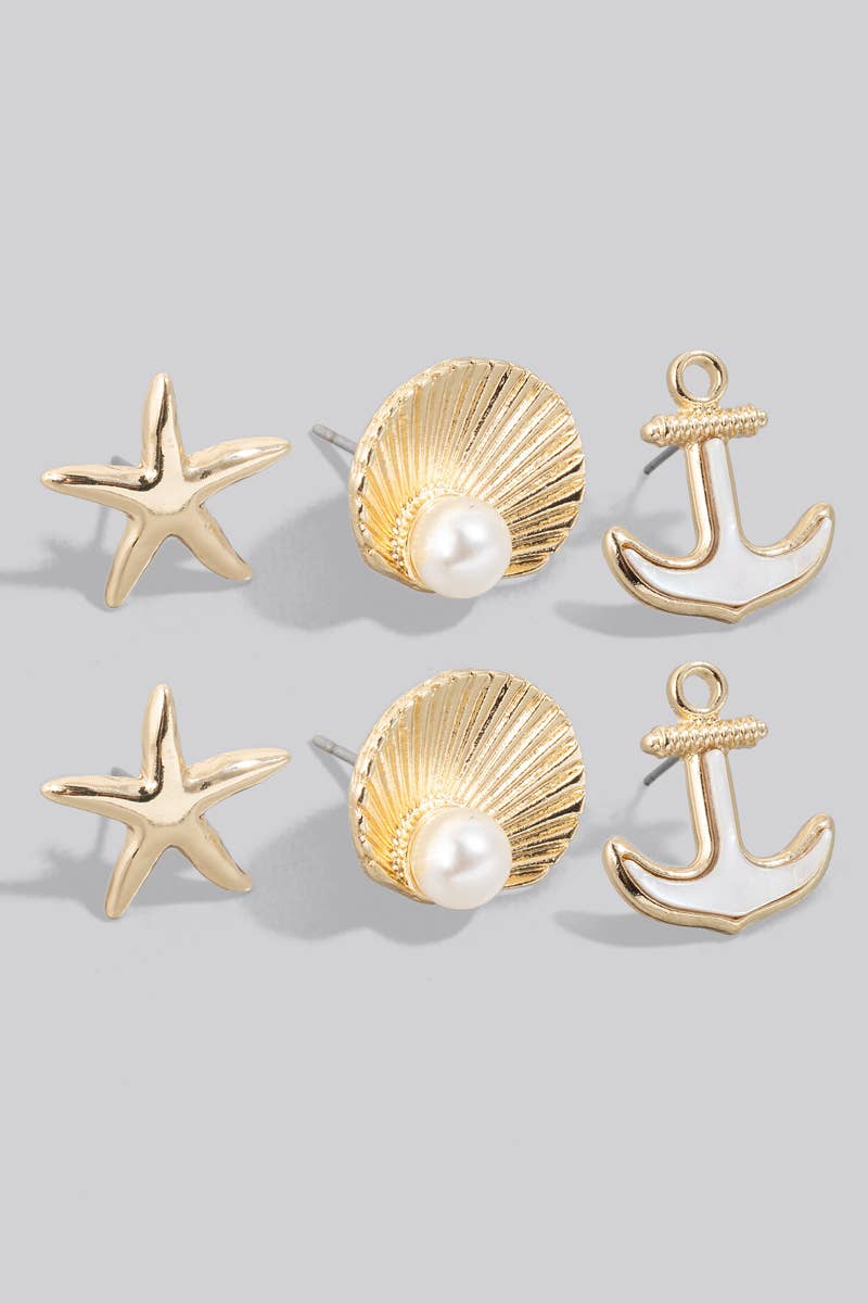 Shell And Pearl Ocean Theme Stud Earrings