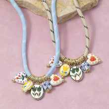 Load image into Gallery viewer, Ceramic Floral Charm Cluster Rope Cord Necklace
