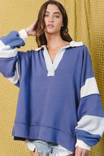 Load image into Gallery viewer, French Terry Knit Color-block Collared Loose Fit Top
