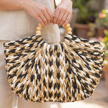 Load image into Gallery viewer, Straw Braided Half Moon Round Handle Tote Bag
