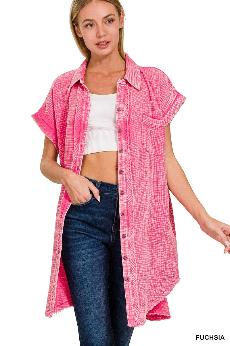 Washed Double Gauze Button Down Shirt Dress