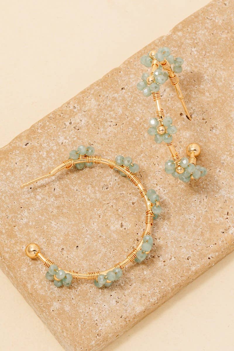Multi Beaded Flowers Hoop Earrings