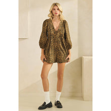Load image into Gallery viewer, Printed Pleated Long Sleeve Denim Romper
