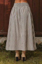 Load image into Gallery viewer, PLAID SMOCKED WAIST BUTTON DOWN MIDI SKIRT

