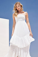 Load image into Gallery viewer, BOHO SMOCKED STRAPLESS TIERED RUFFLE MIDI DRESS
