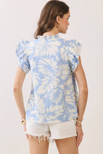 Load image into Gallery viewer, Floral Print Ruffled Mock Neck Ruffle Cap Sleeve Top
