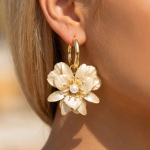 Load image into Gallery viewer, Layered Flower And Pearl Hoop Drop Earrings
