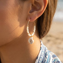 Load image into Gallery viewer, Shell Charm Beaded Hoop Earrings
