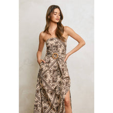 Load image into Gallery viewer, Paisley Scarf Rattan Belt Strapless Maxi Dress
