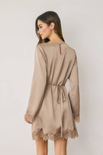 Load image into Gallery viewer, Satin &amp; Lace Long Sleeve Mini Dress
