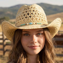 Load image into Gallery viewer, Braided Beads Straw Cowboy Hat
