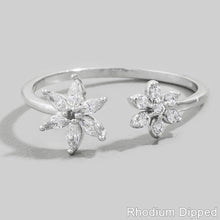 Load image into Gallery viewer, Gold Dipped Cz Double Flower Open Ring
