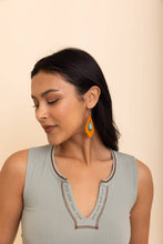 Load image into Gallery viewer, Western Leather Cutout Earrings with Turquoise Stone
