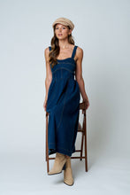 Load image into Gallery viewer, SWEETHEART CORSET SEAM DETAIL DENIM MIDI DRESS
