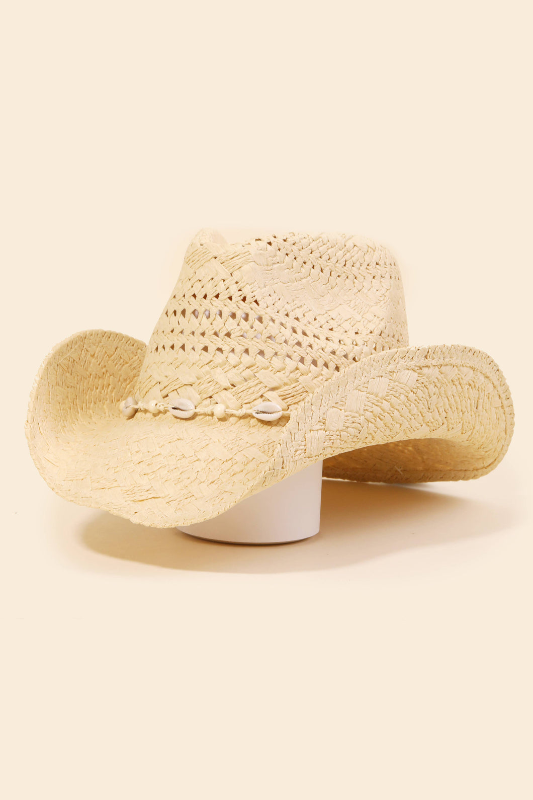 Straw Braid Cowrie Shell Cowboy Hat