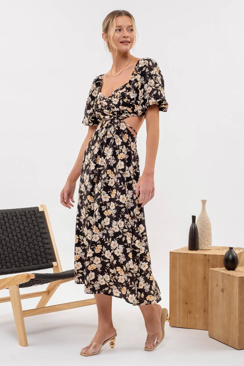 FLORAL CUT OUT MIDI DRESS