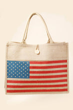 Load image into Gallery viewer, American Flag Burlap Tote Bag
