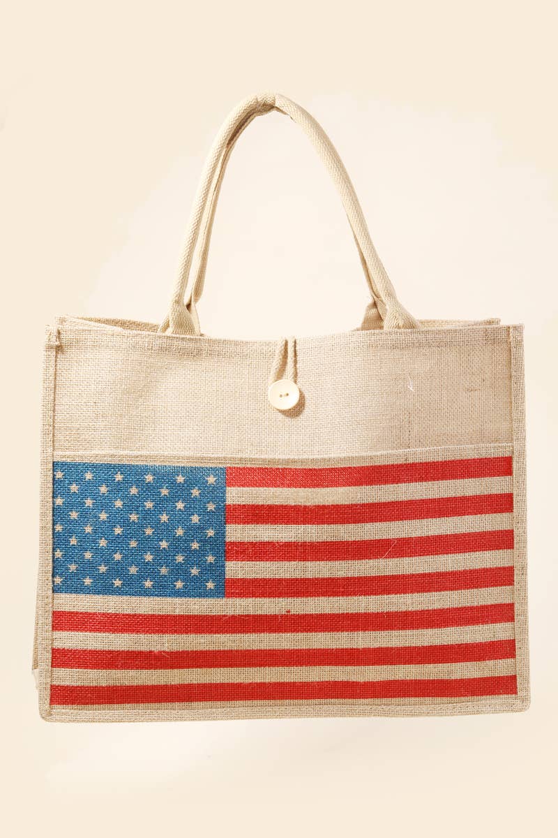 American Flag Burlap Tote Bag