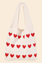 Load image into Gallery viewer, Crochet Knit Hearts Tote Bag
