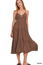 Load image into Gallery viewer, Woven Sweetheart Neckline Tiered Cami Midi Dress
