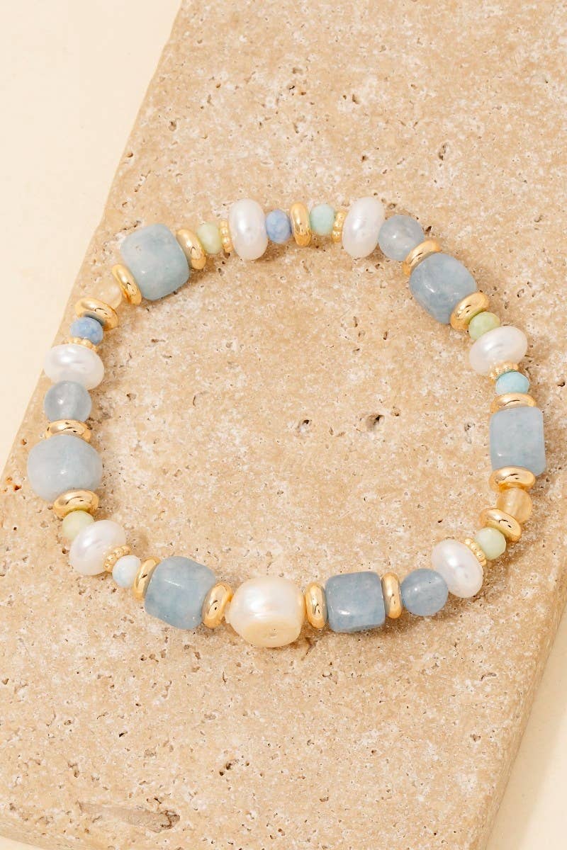 Mixed Stone And Pearl Beaded Bracelet