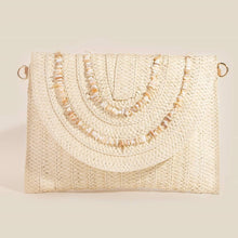 Load image into Gallery viewer, Shell Beaded Accent Paper Woven Envelope Clutch Bag
