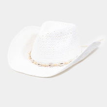 Load image into Gallery viewer, Cowrie Shell Straw Braided Cowboy Hat
