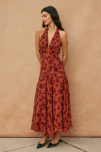Load image into Gallery viewer, Floral Open Back Drop Waist Halter Dress
