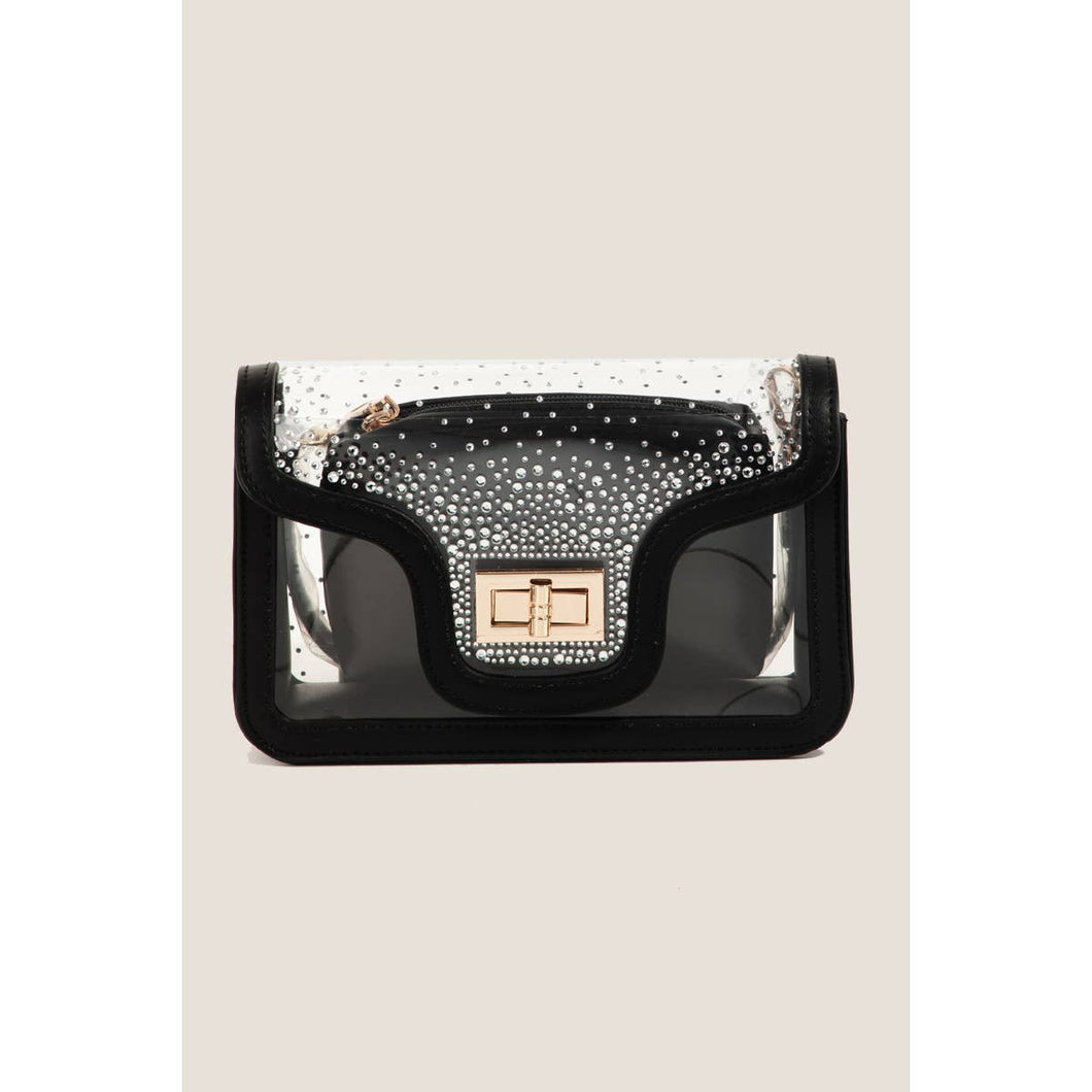 Transparent Rectangle Studded Crossbody Bag