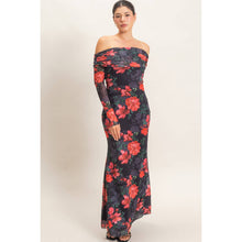 Load image into Gallery viewer, Off Shoulder Floral Mesh Dress
