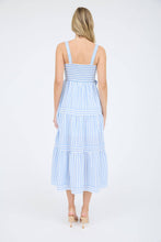 Load image into Gallery viewer, STRIPE TIE DETAIL SLEEVELESS TIERED MIDI DRESS
