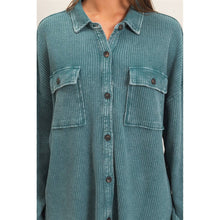 Load image into Gallery viewer, Mineral Wash Waffle Knit Button-Up Shacket
