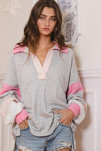 Load image into Gallery viewer, French Terry Knit Color-block Collared Loose Fit Top
