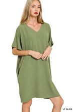 Load image into Gallery viewer, Woven Airflow V Neck T Shirt Dress With Pockets
